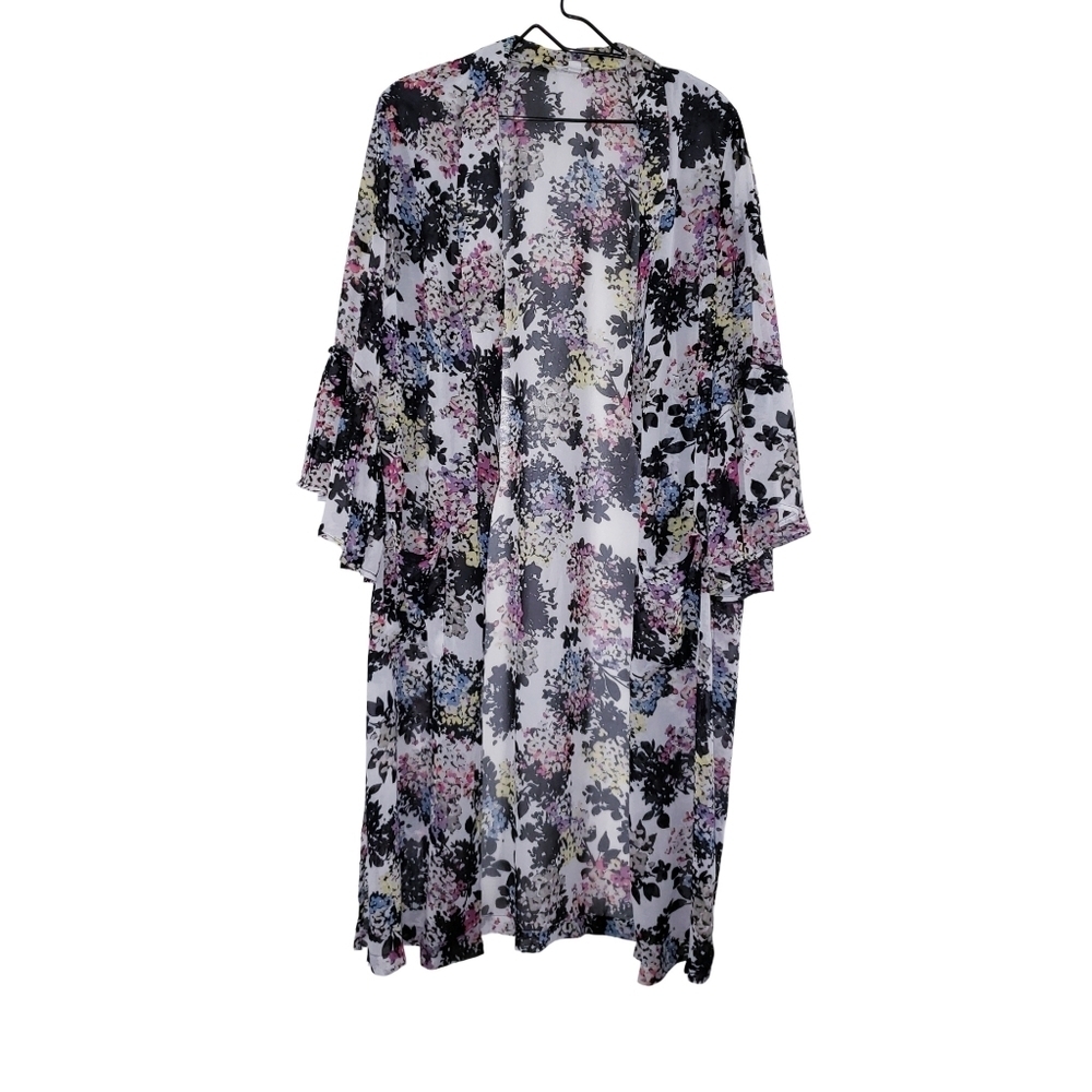 Westport Plus Size Chiffon Floral Long Flutter Sleeve Kimono